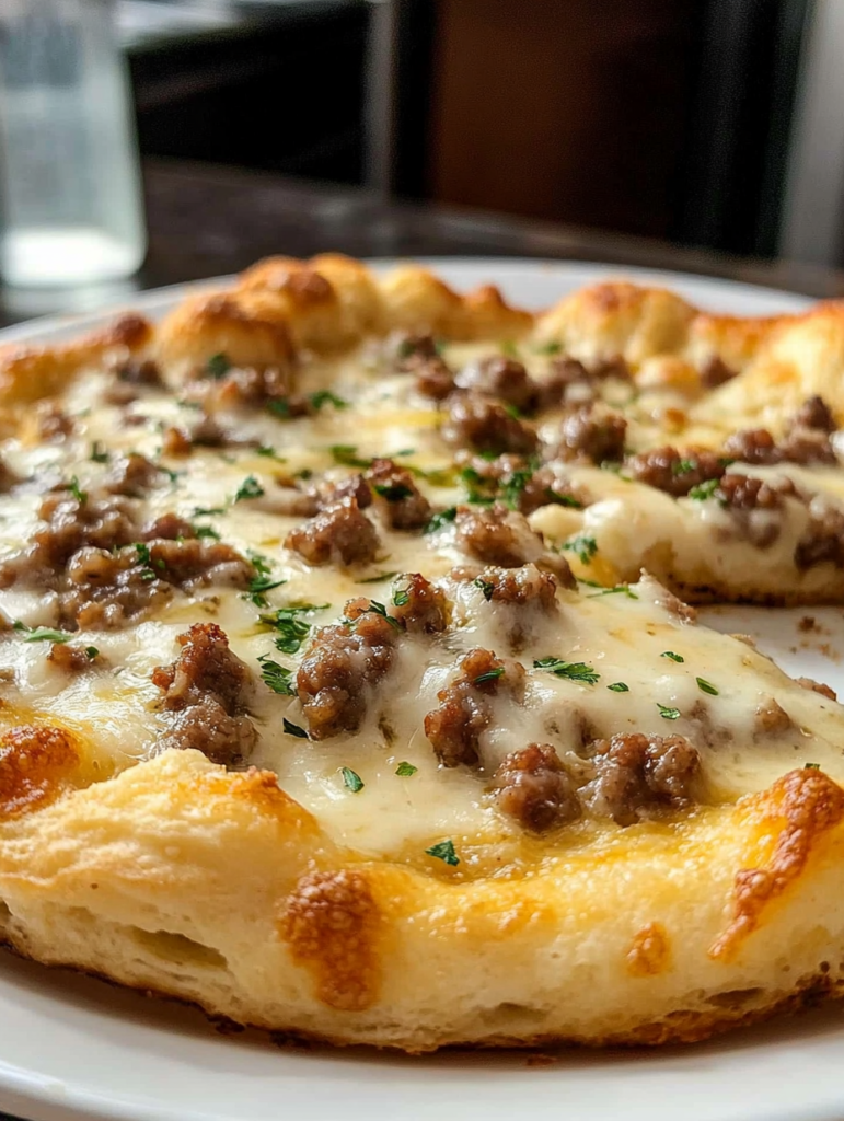 Biscuits and Sausage Gravy Breakfast Pizza