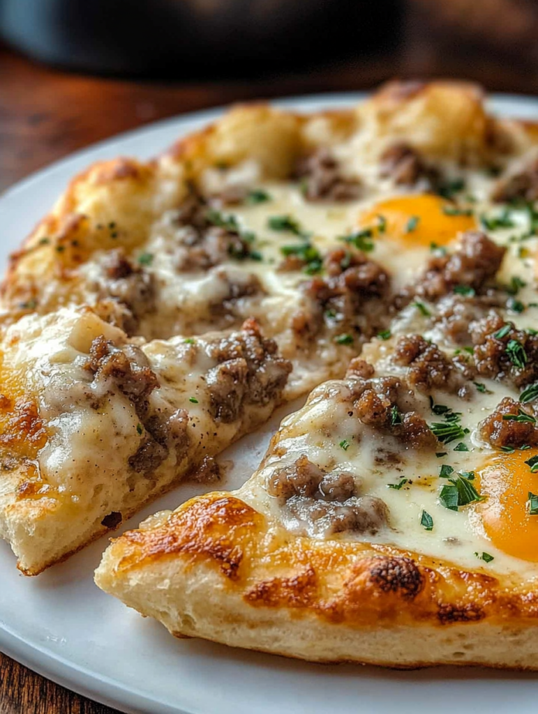 Biscuits and Sausage Gravy Breakfast Pizza