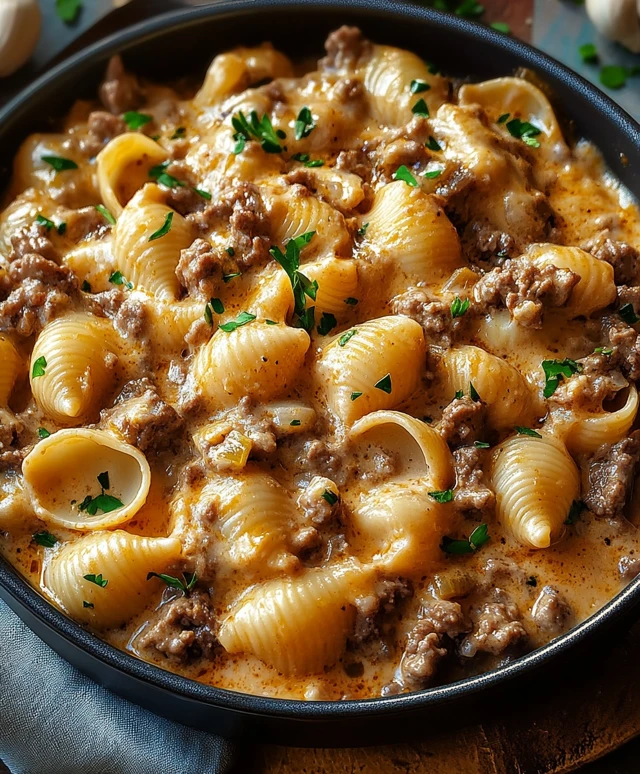 Creamy Beef Shells Casserole
