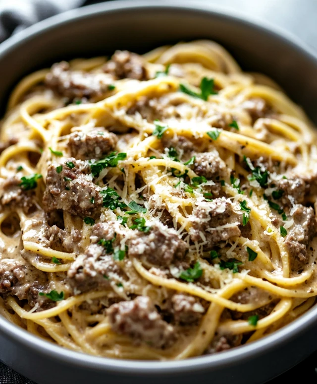 Creamy Garlic Beef Pasta