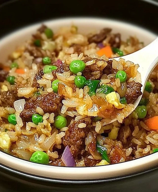 Savory Onion Beef Fried Rice
