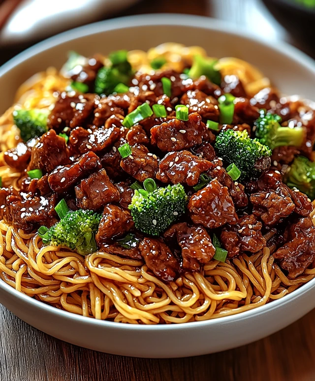 Sticky Beef Noodles Dish