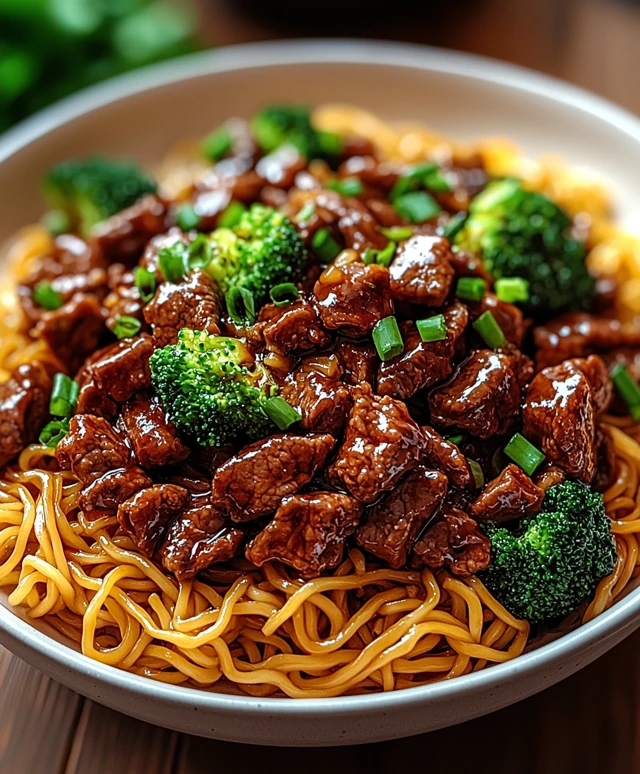 Sticky Beef Noodles Dish