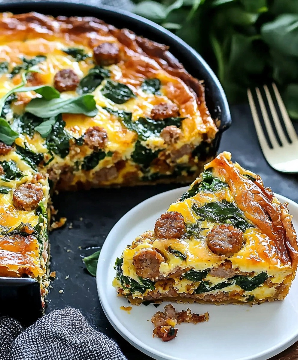 Sausage Spinach Crustless Quiche