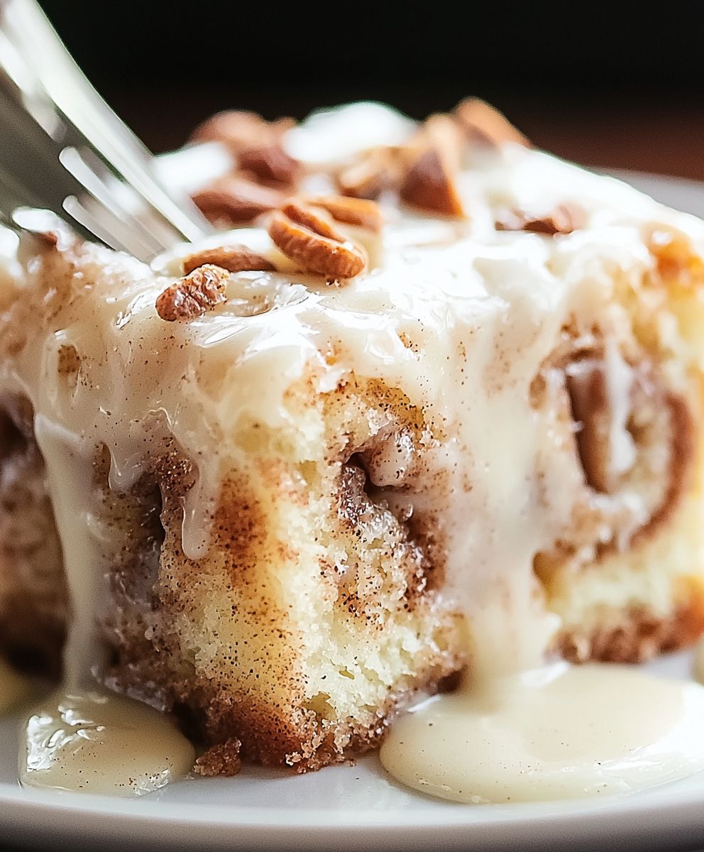 Cinnamon roll poke cake