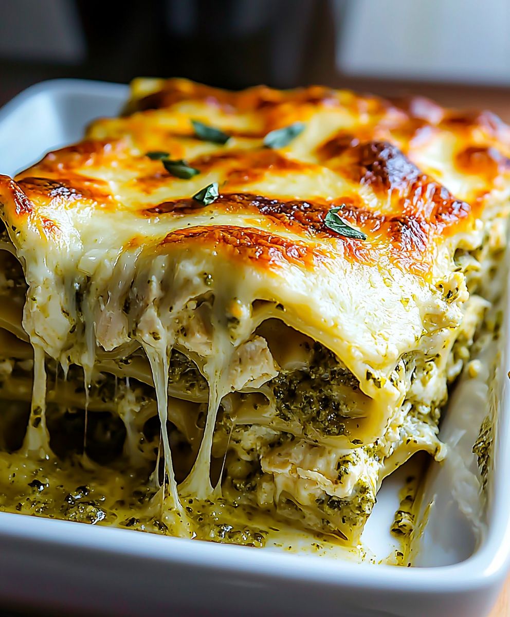 Chicken pesto lasagna roll ups