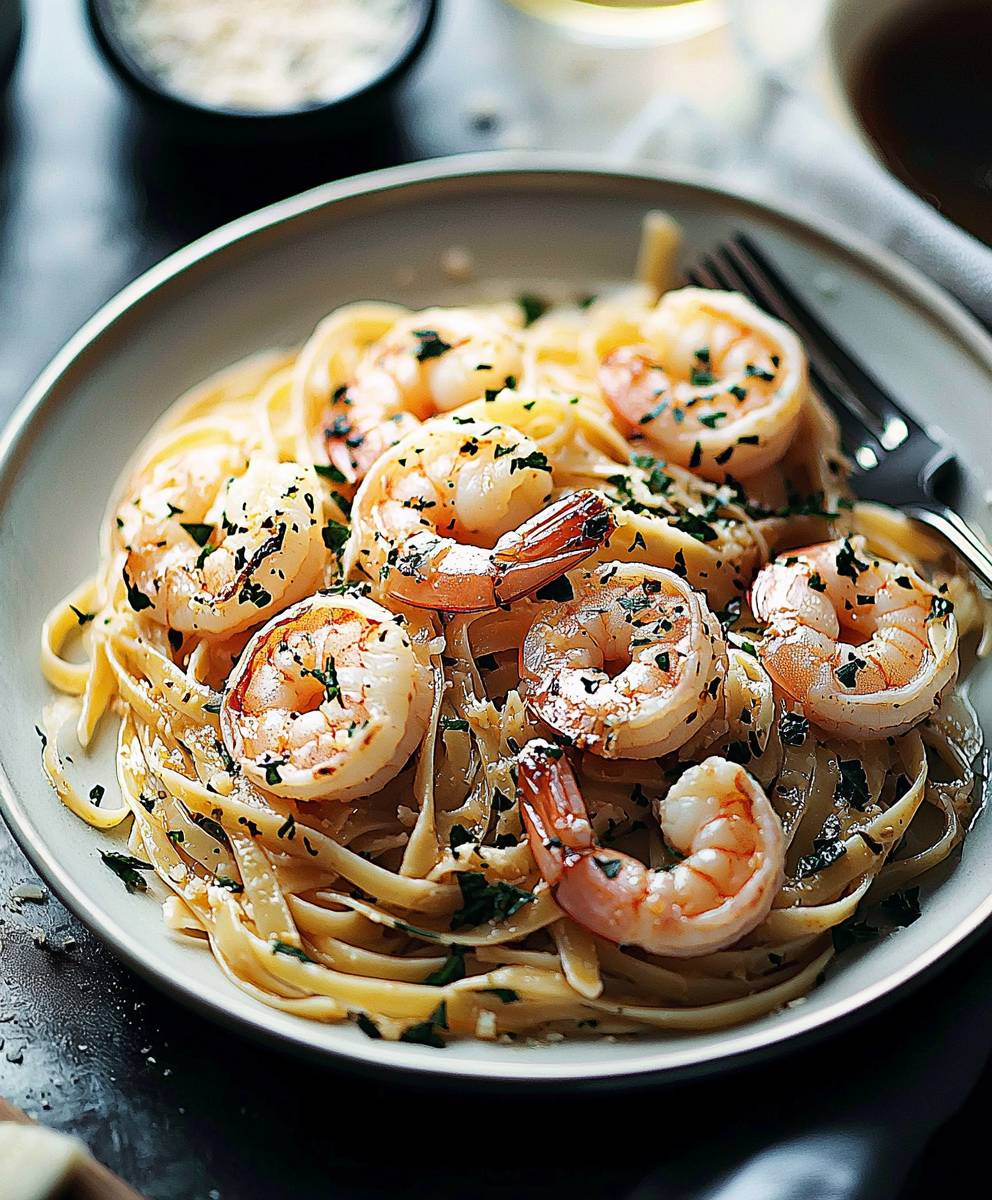 Garlic butter shrimp linguine