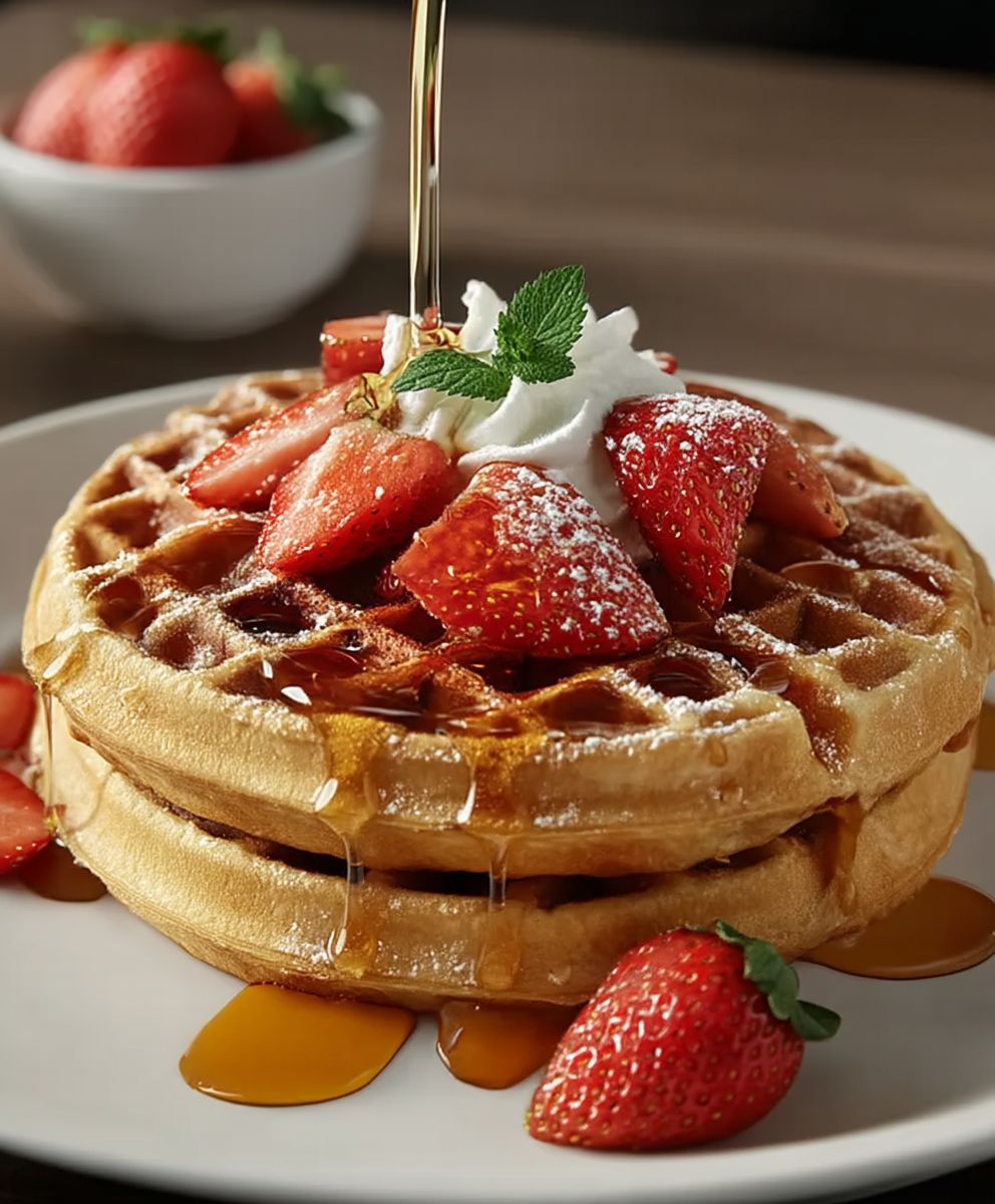 Buttermilk waffles strawberries