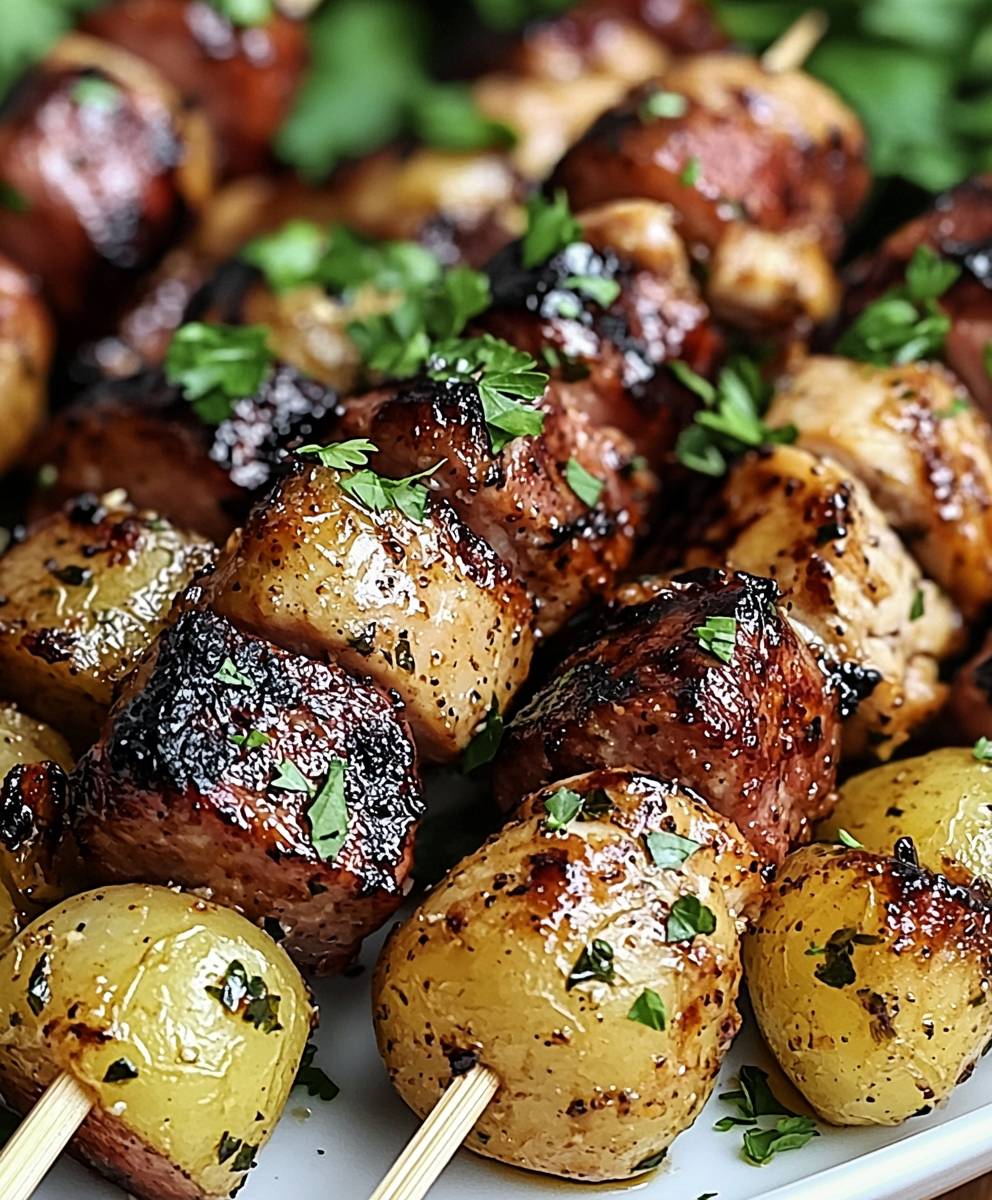 Sausage chicken potato kabobs
