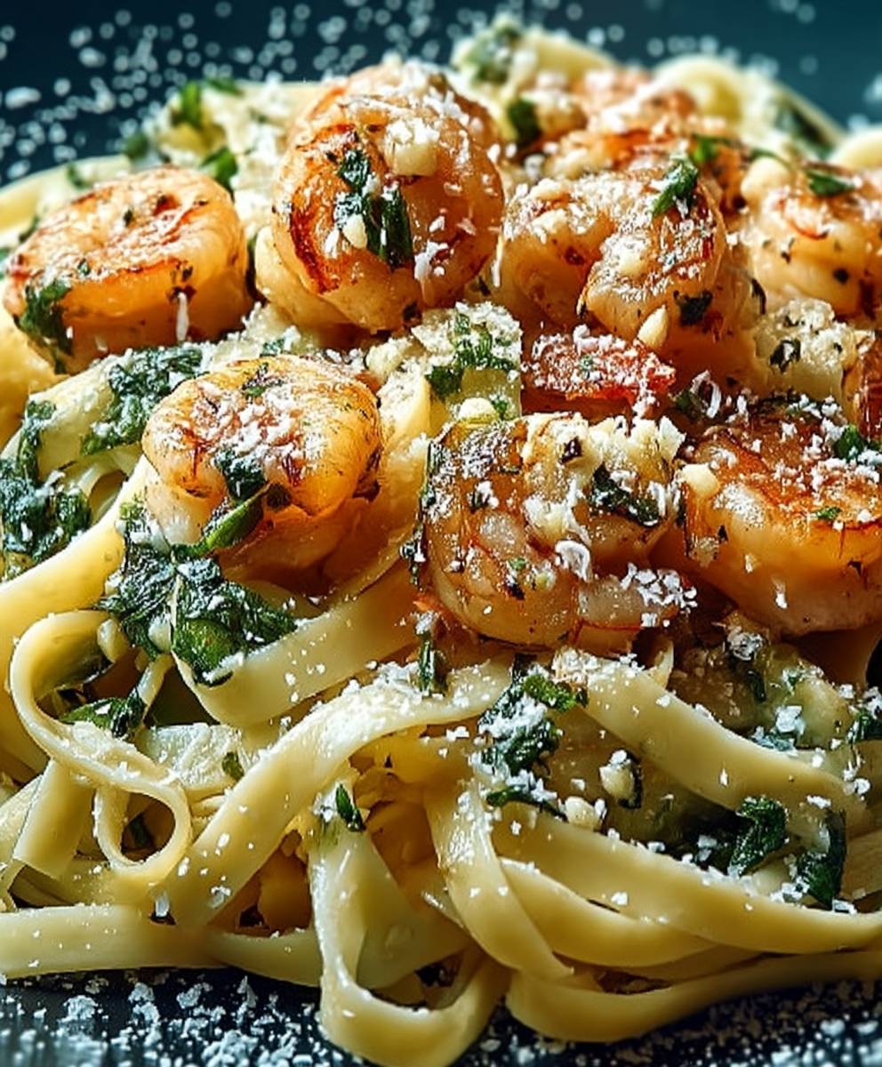 Prawn pasta herb butter garlic