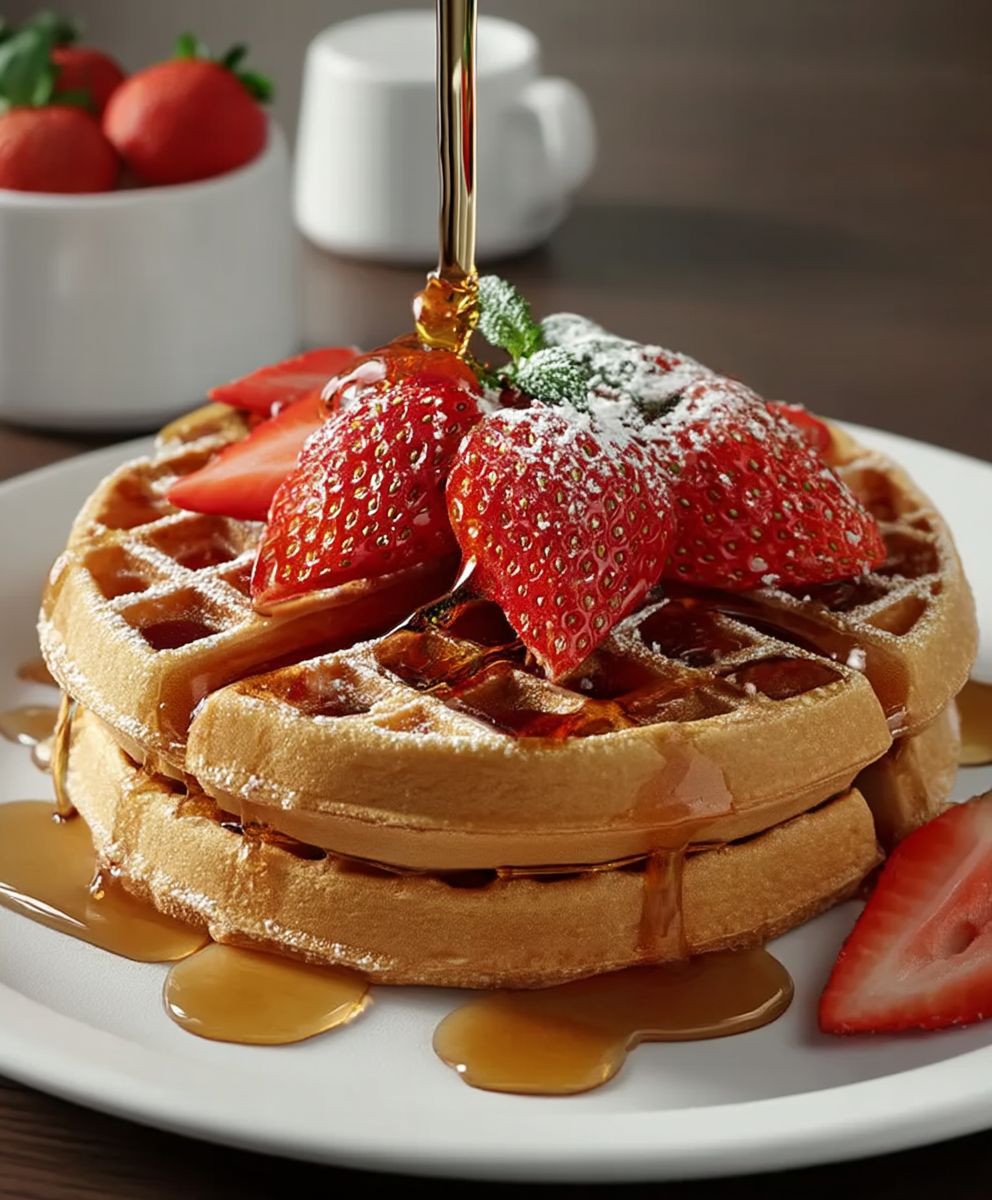 Buttermilk waffles strawberries