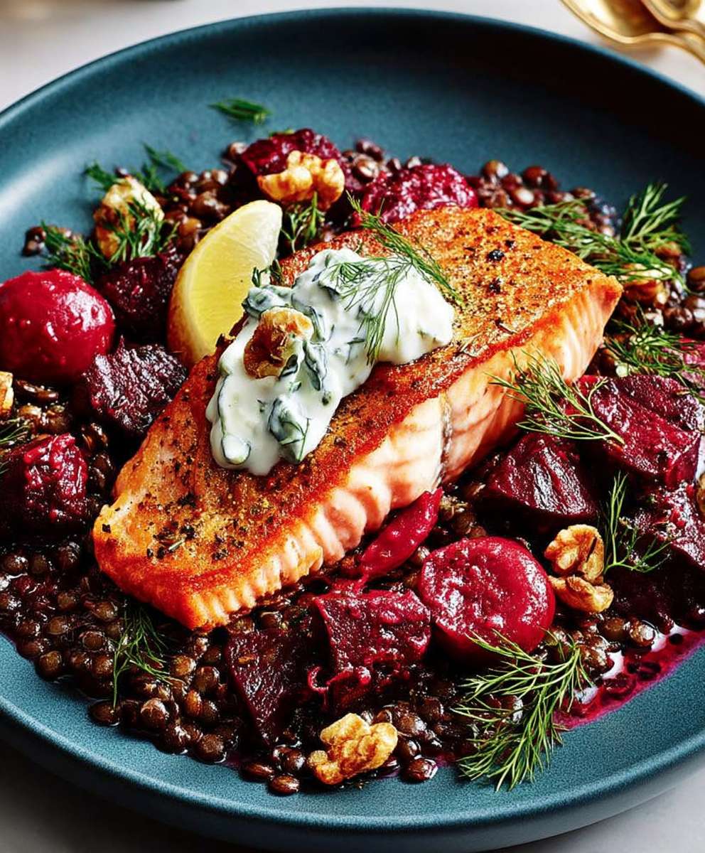 Pan fried trout lentils