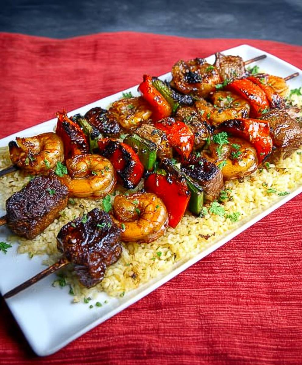 Teriyaki beef shrimp kabobs