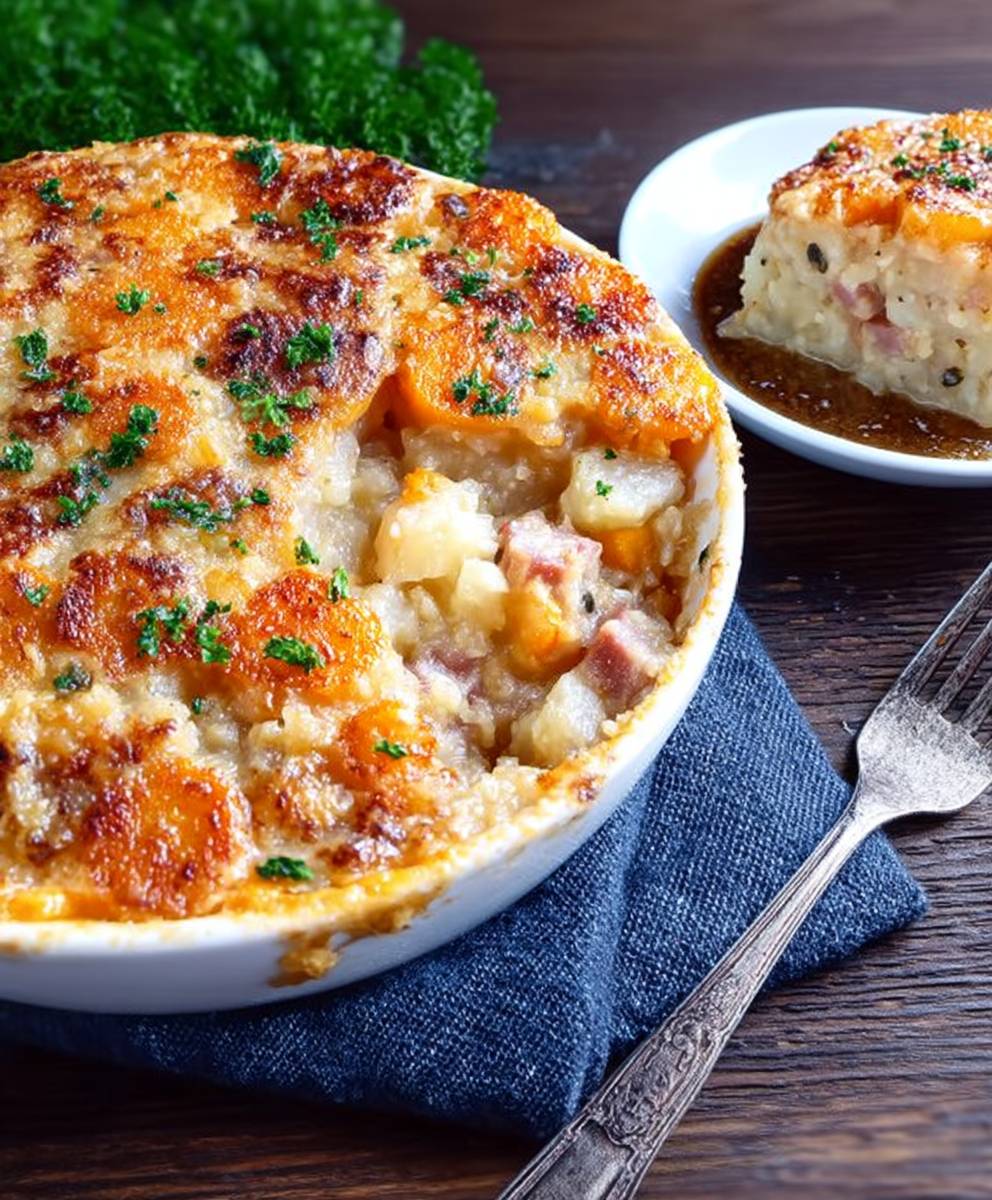 Cheesy potato ham casserole