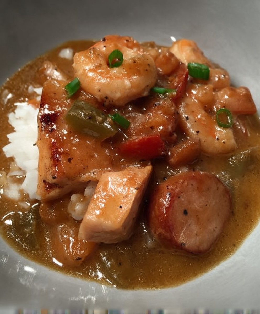 Chicken sausage shrimp gumbo