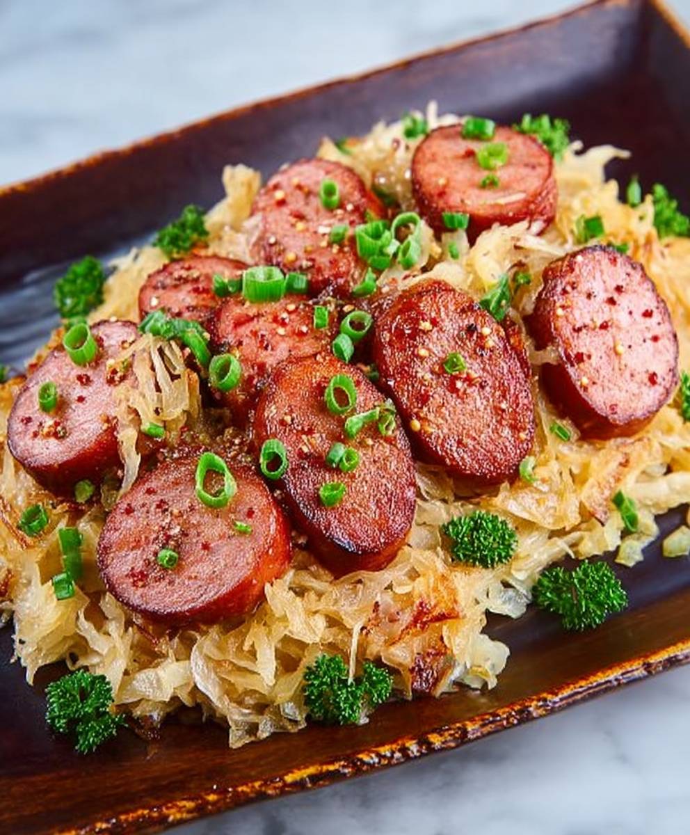 Kielbasa sauerkraut skillet