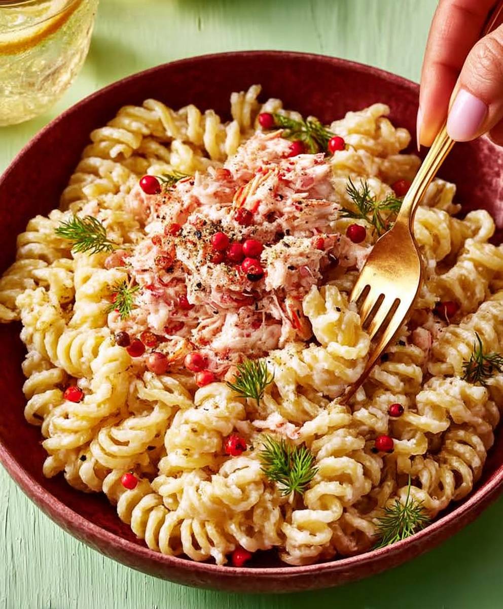 Pink peppercorn crab pasta