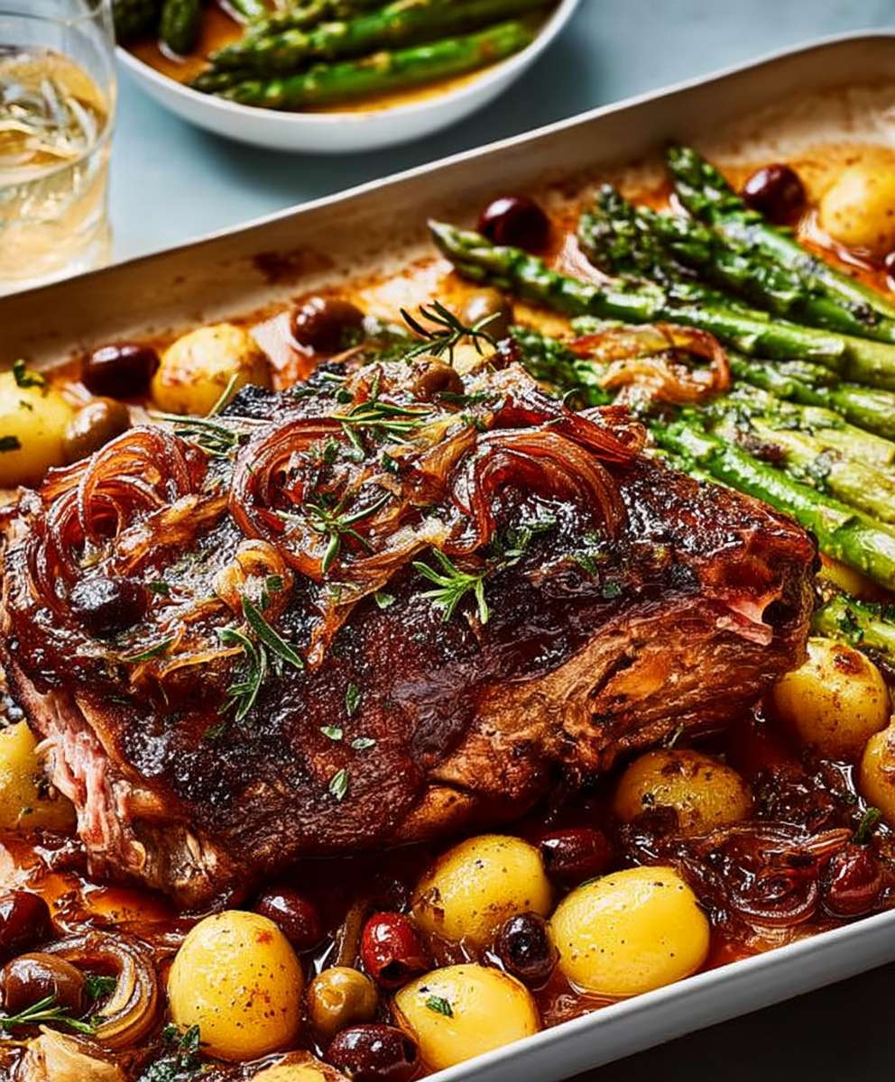 Lamb shoulder onions olives