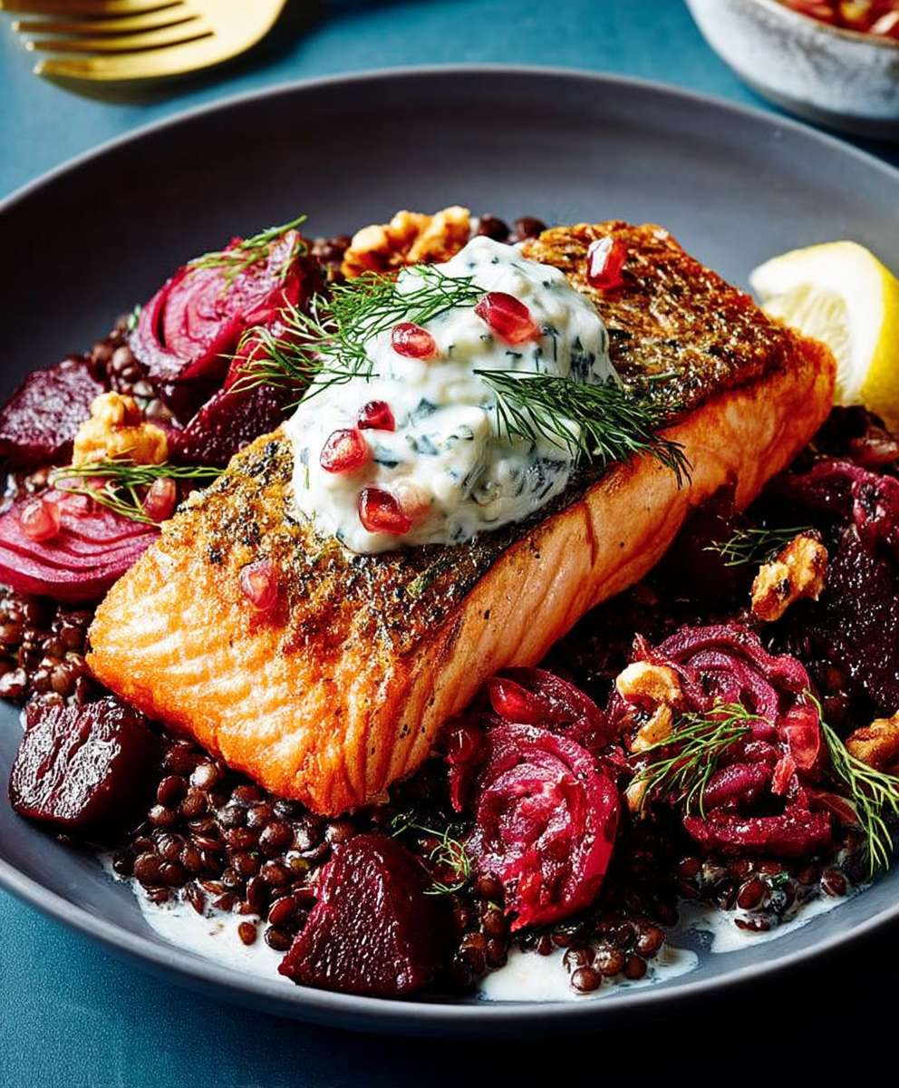 Pan fried trout lentils
