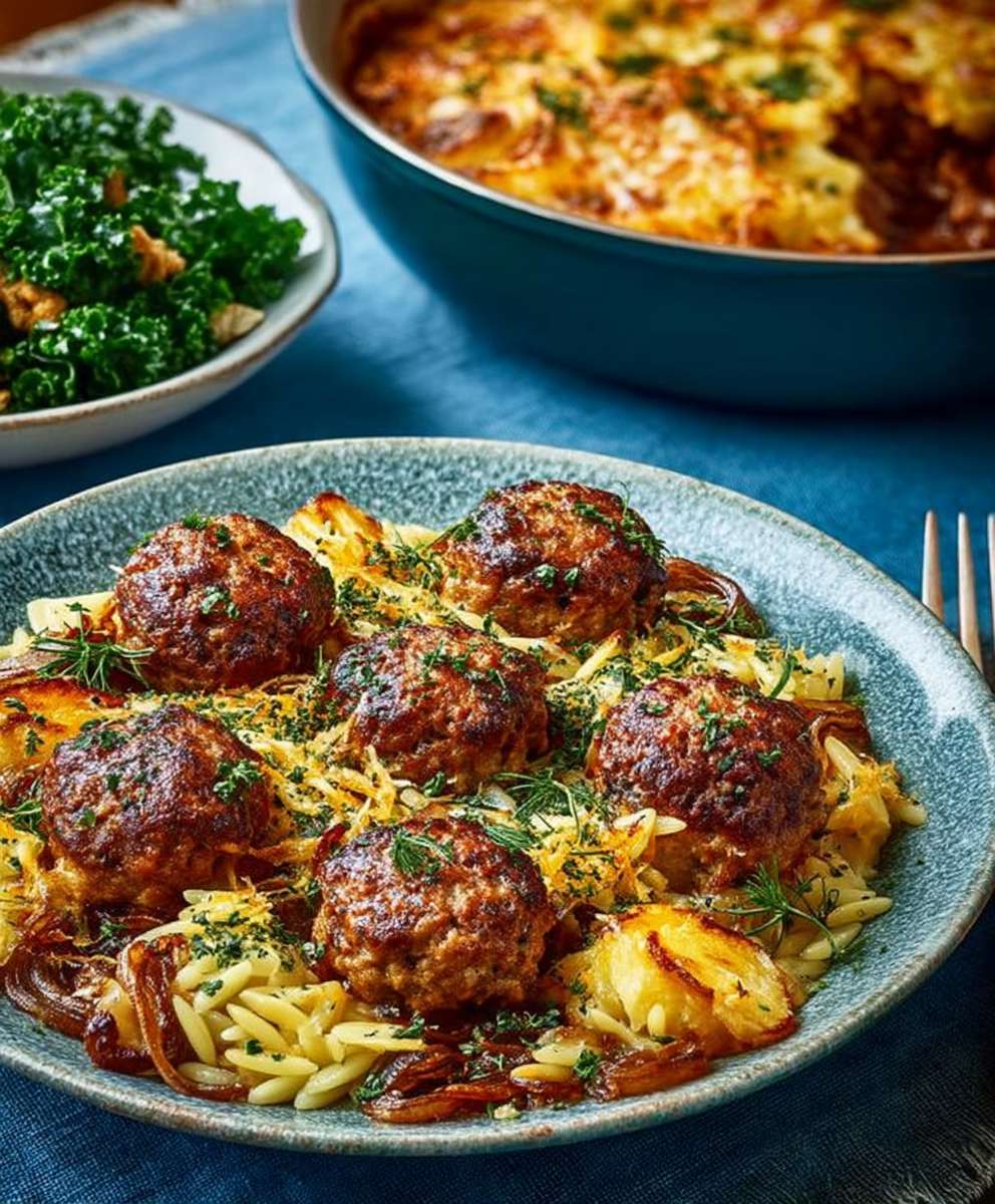 French onion meatballs orzo