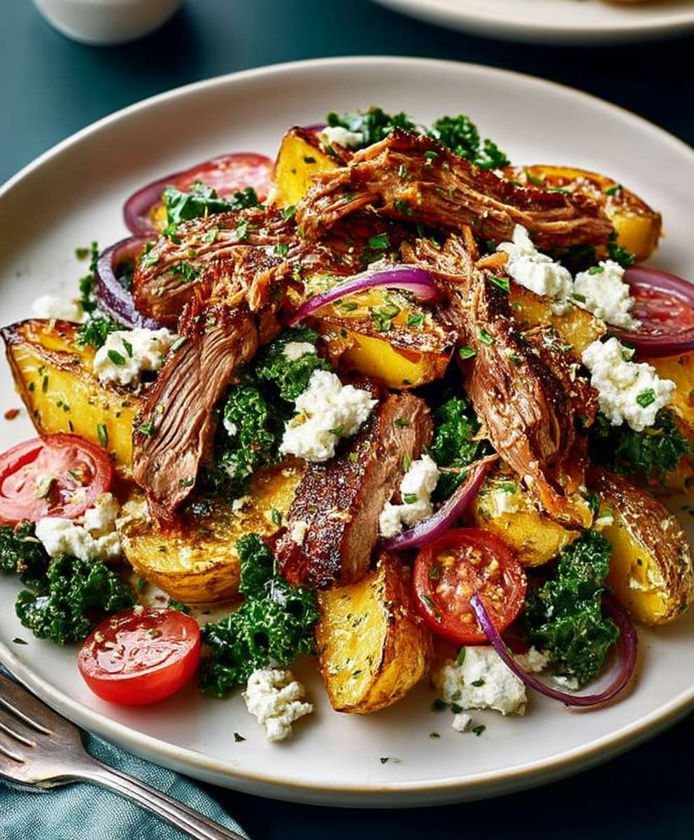 Crispy lamb potato wedge salad
