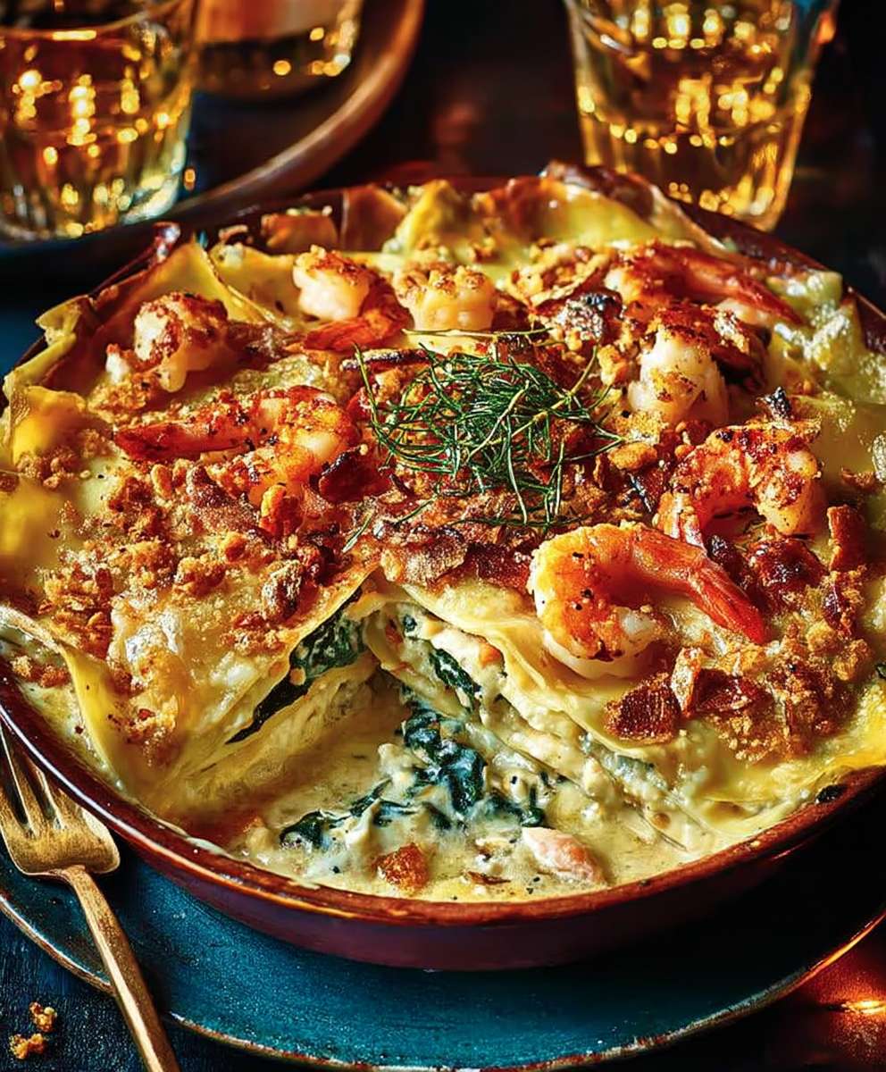 Prawn prosecco lasagne