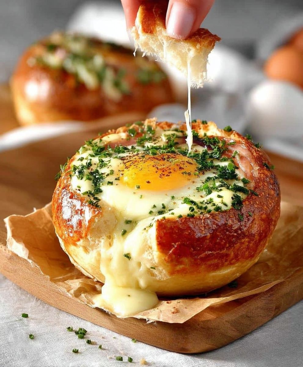 Ham egg cheese bread bowls