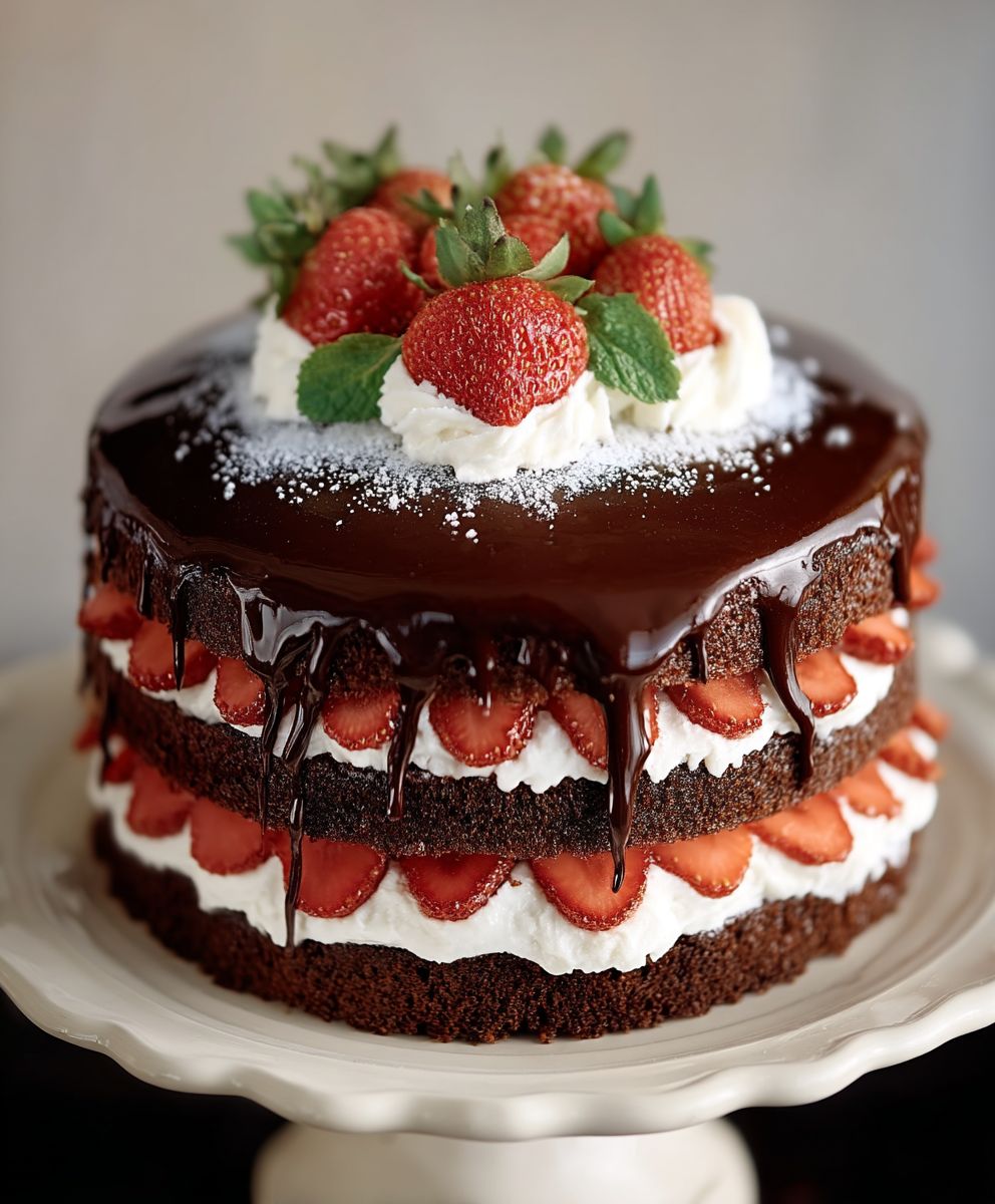 Chocolate Strawberry Layer Cake
