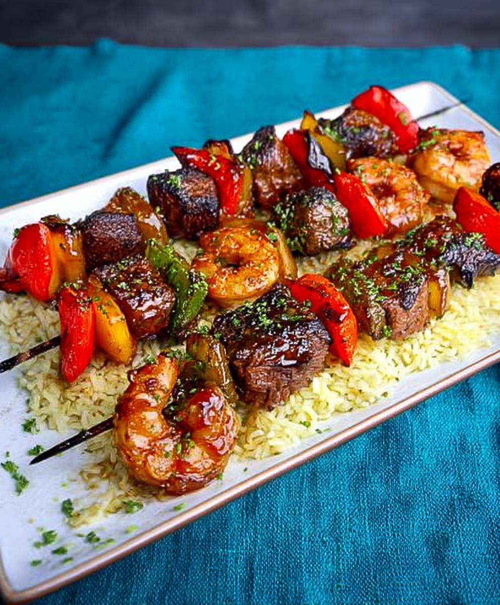 Teriyaki beef shrimp kabobs