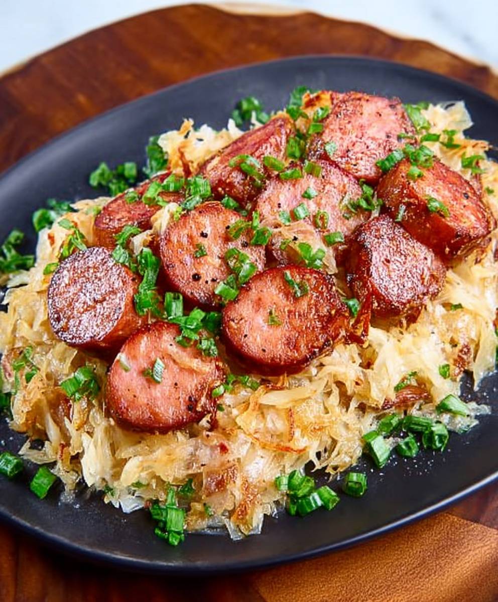 Kielbasa sauerkraut skillet