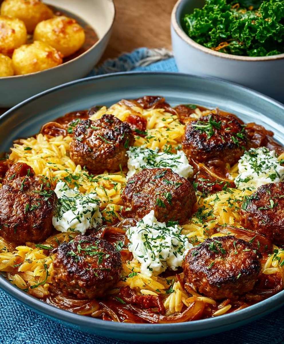 French onion meatballs orzo