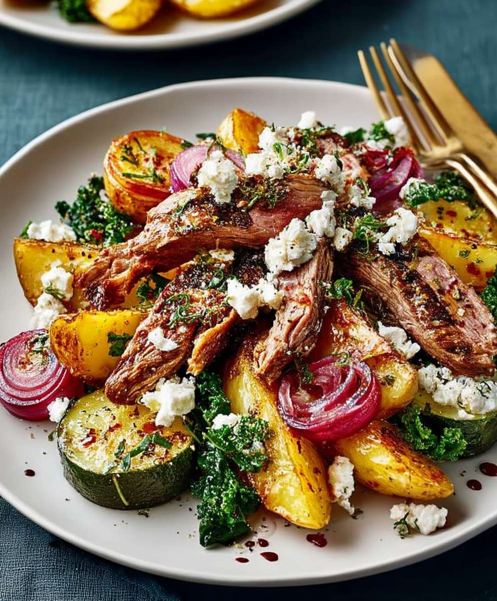 Crispy lamb potato wedge salad