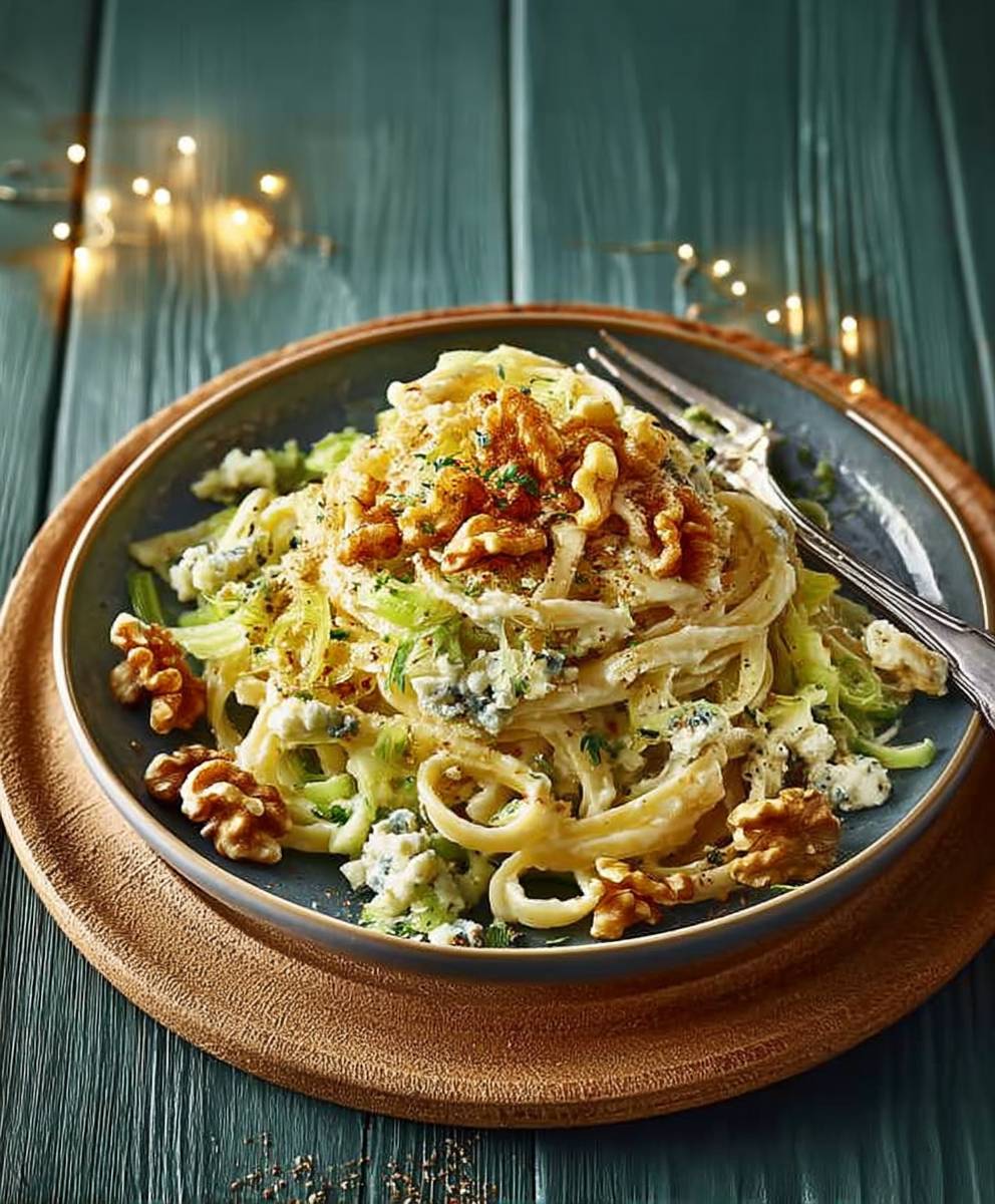 Gorgonzola leek walnut linguine