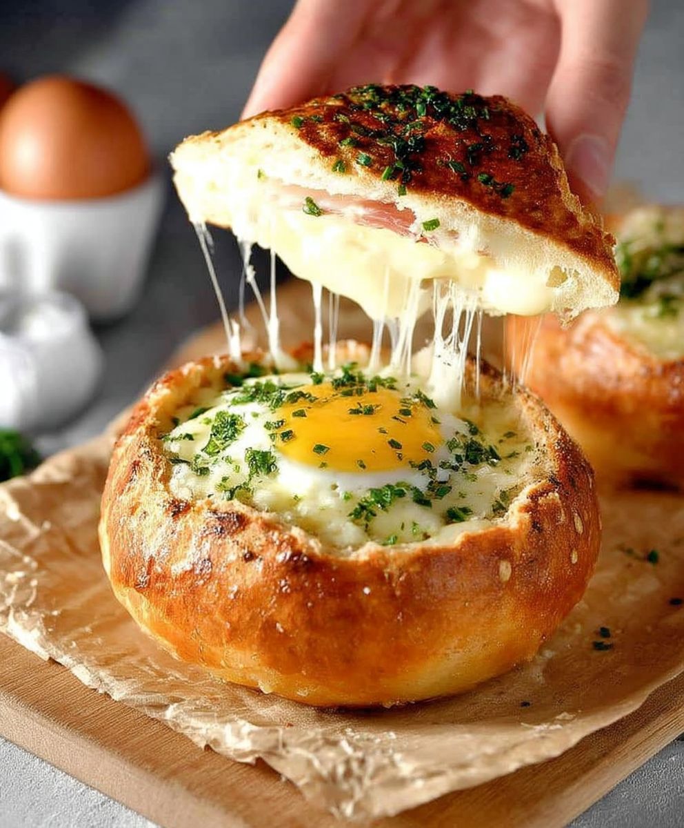 Ham egg cheese bread bowls