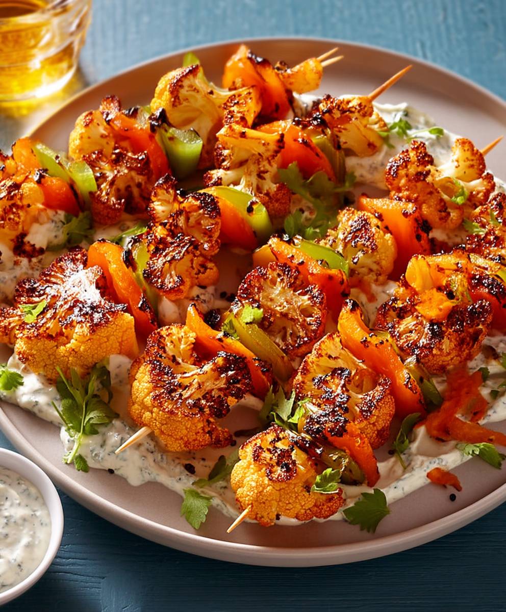 Buffalo Cauliflower Kebabs
