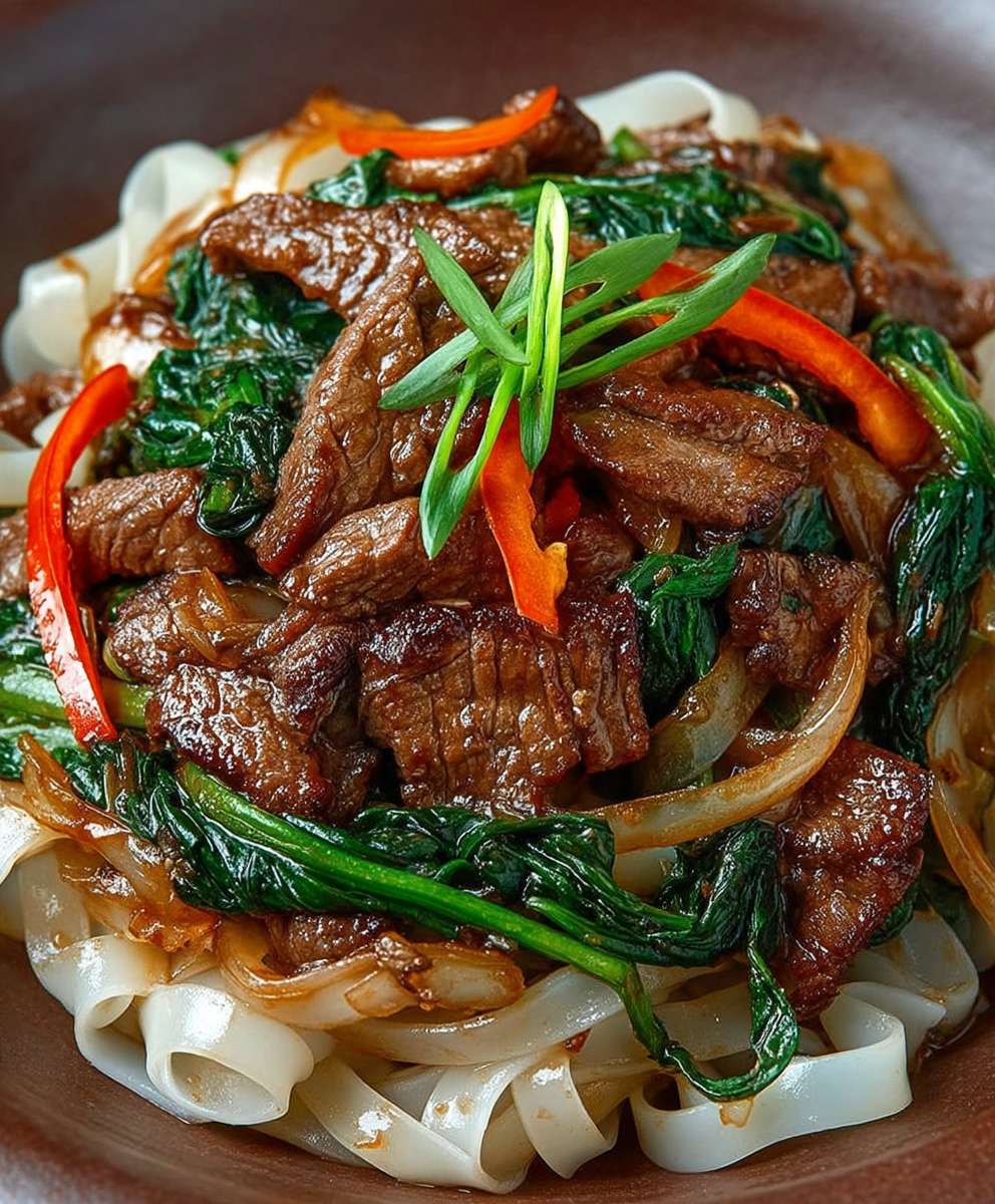Beef flat rice noodles