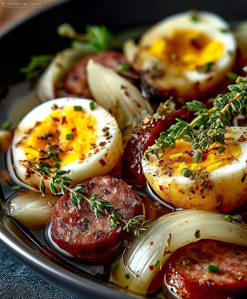 Pickled eggs sausage onions