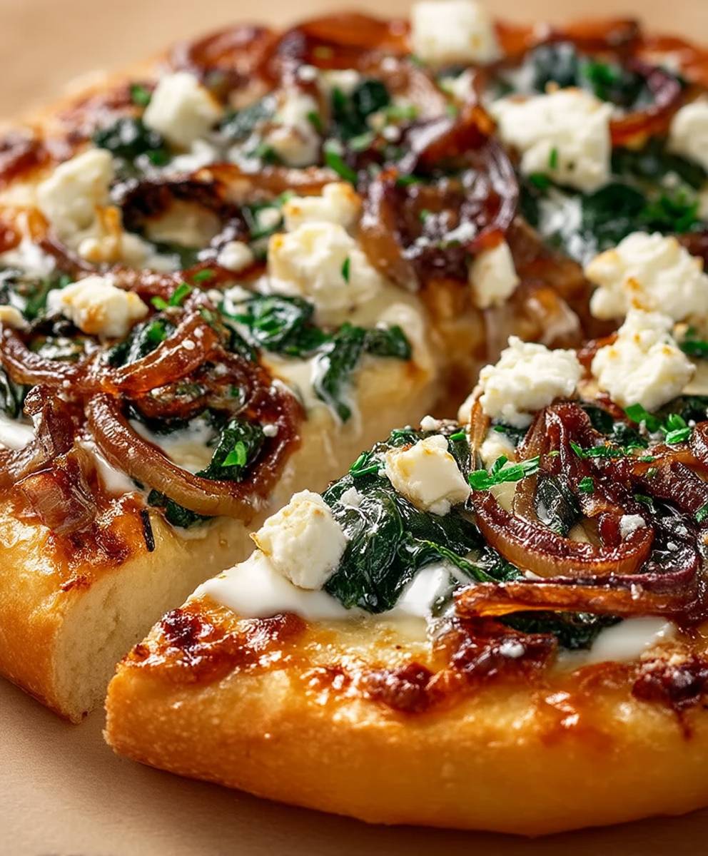 Onion Feta Spinach Pizza