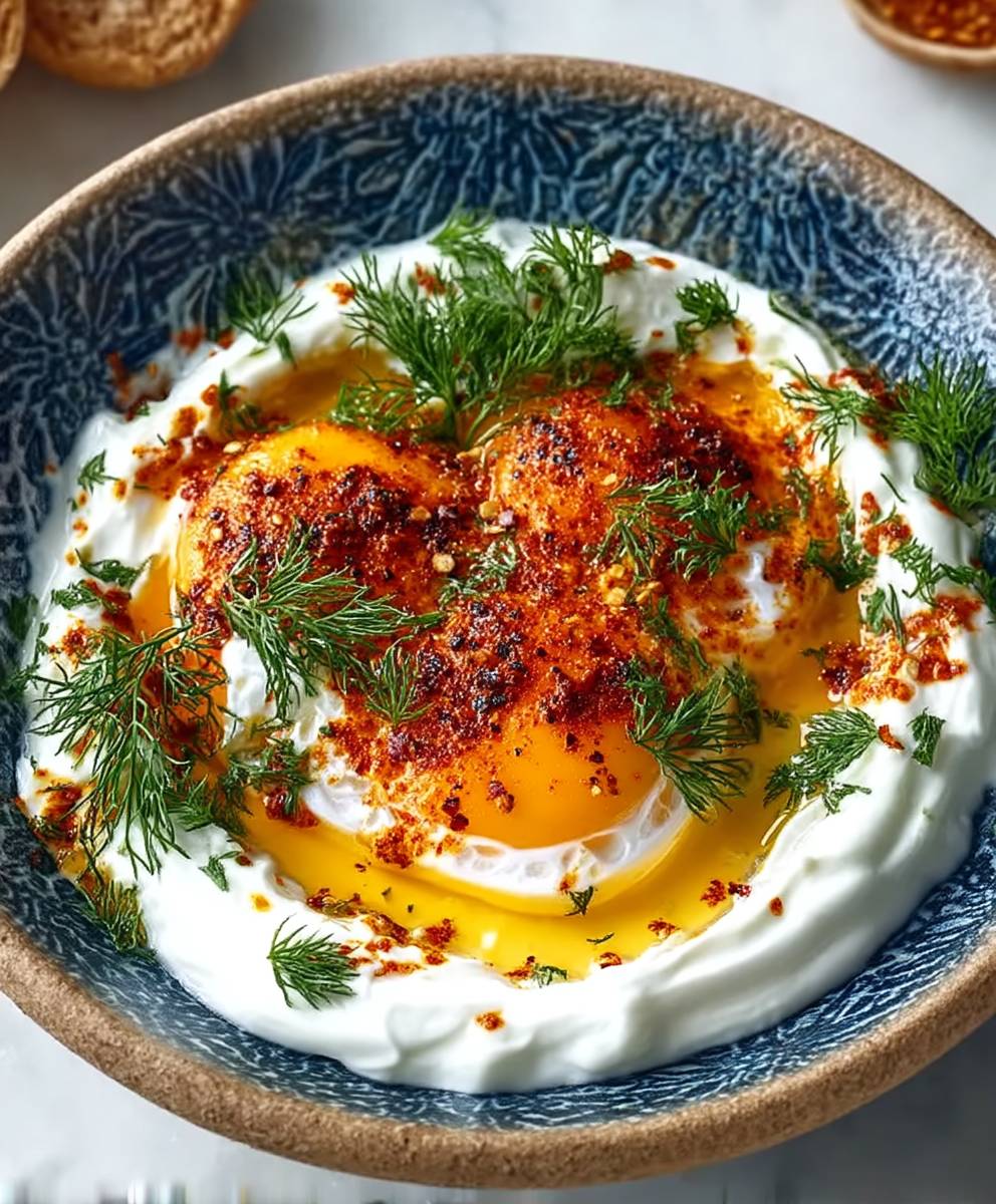 Turkish eggs yogurt sauce