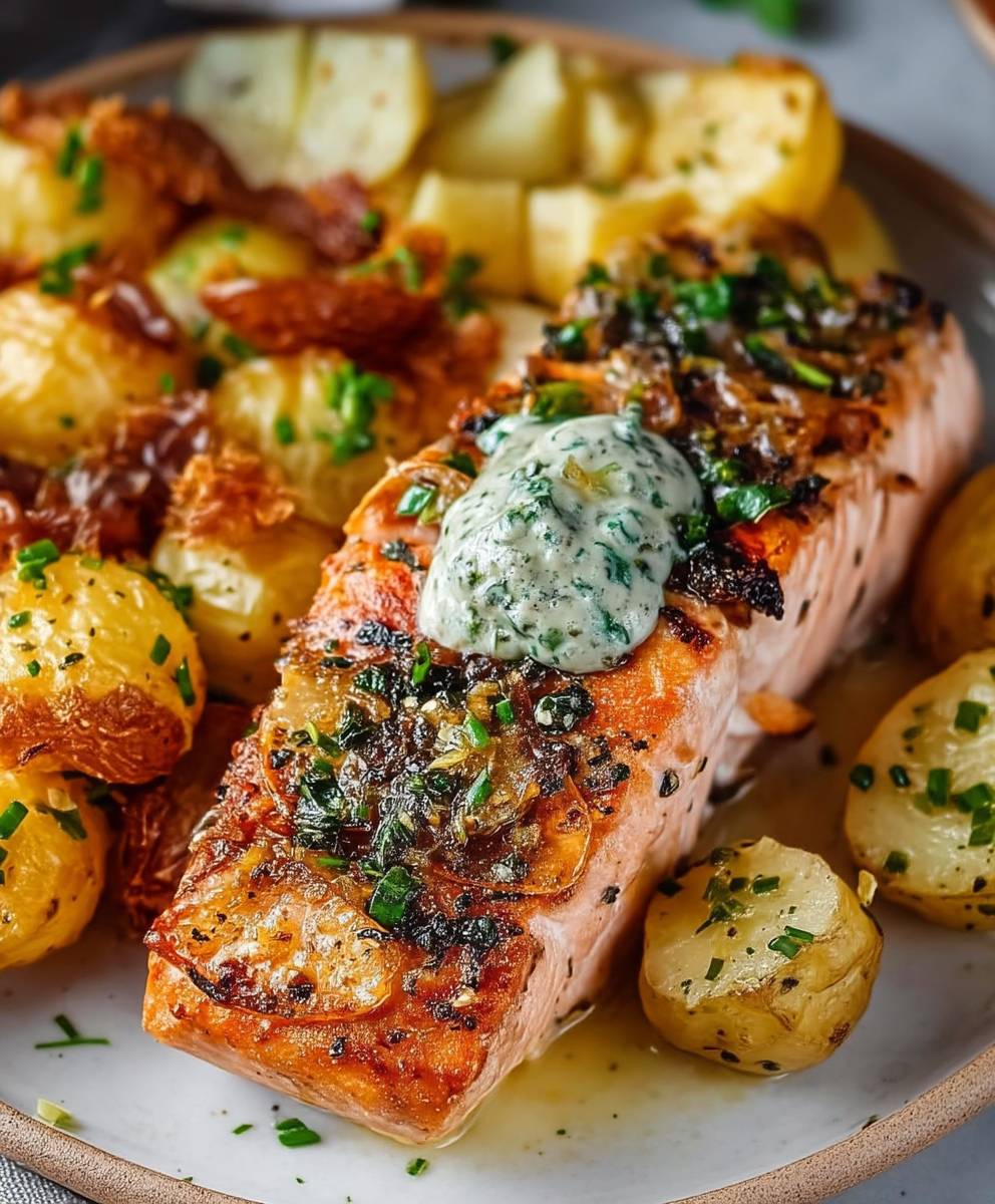 Dijon Salmon Crispy Potatoes