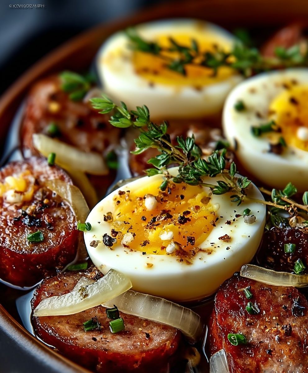 Pickled eggs sausage onions