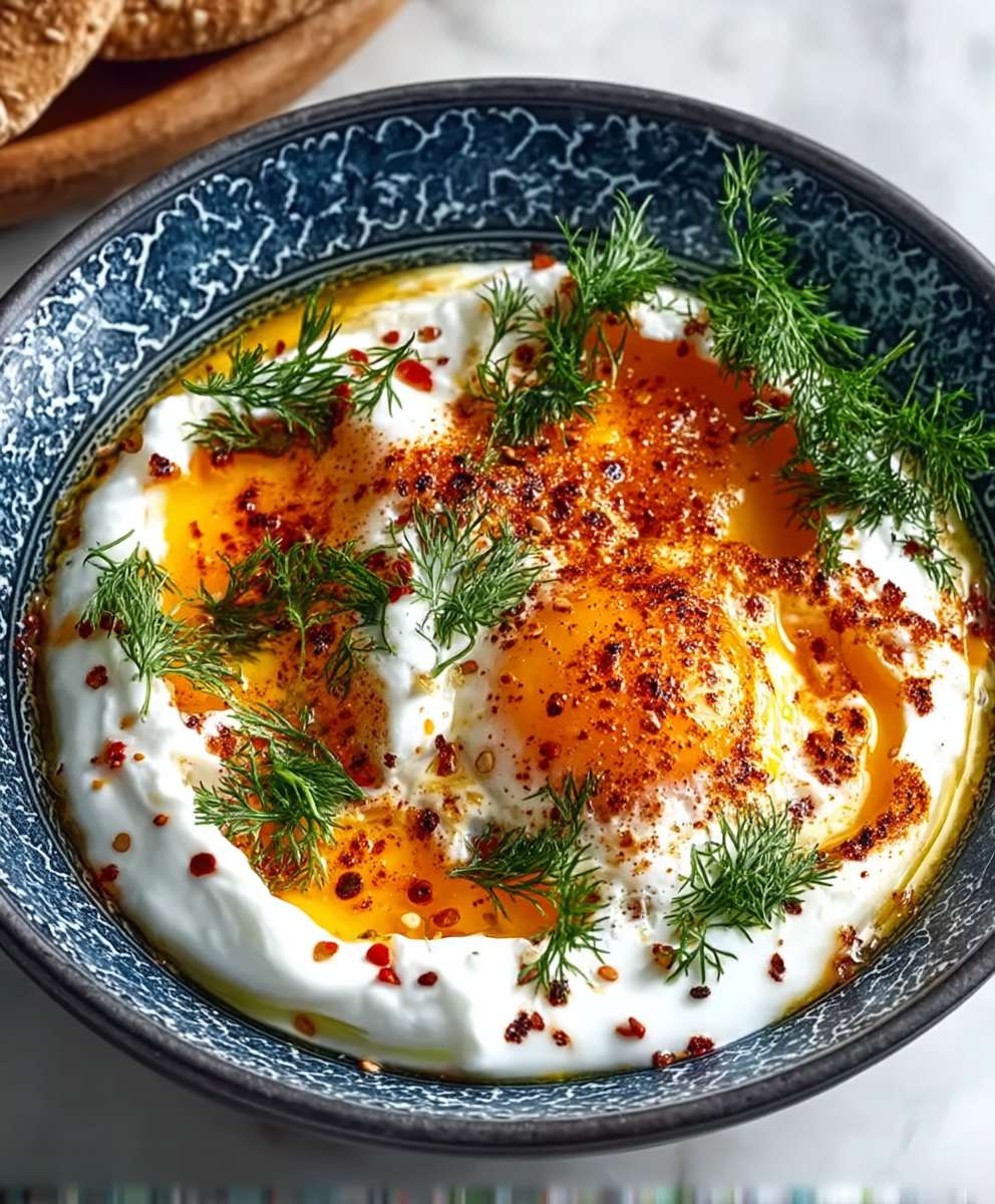Turkish eggs yogurt sauce