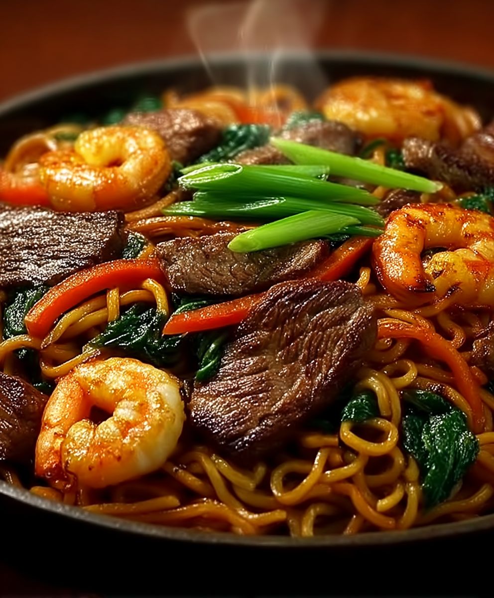Steak Shrimp Stir Fried Noodles